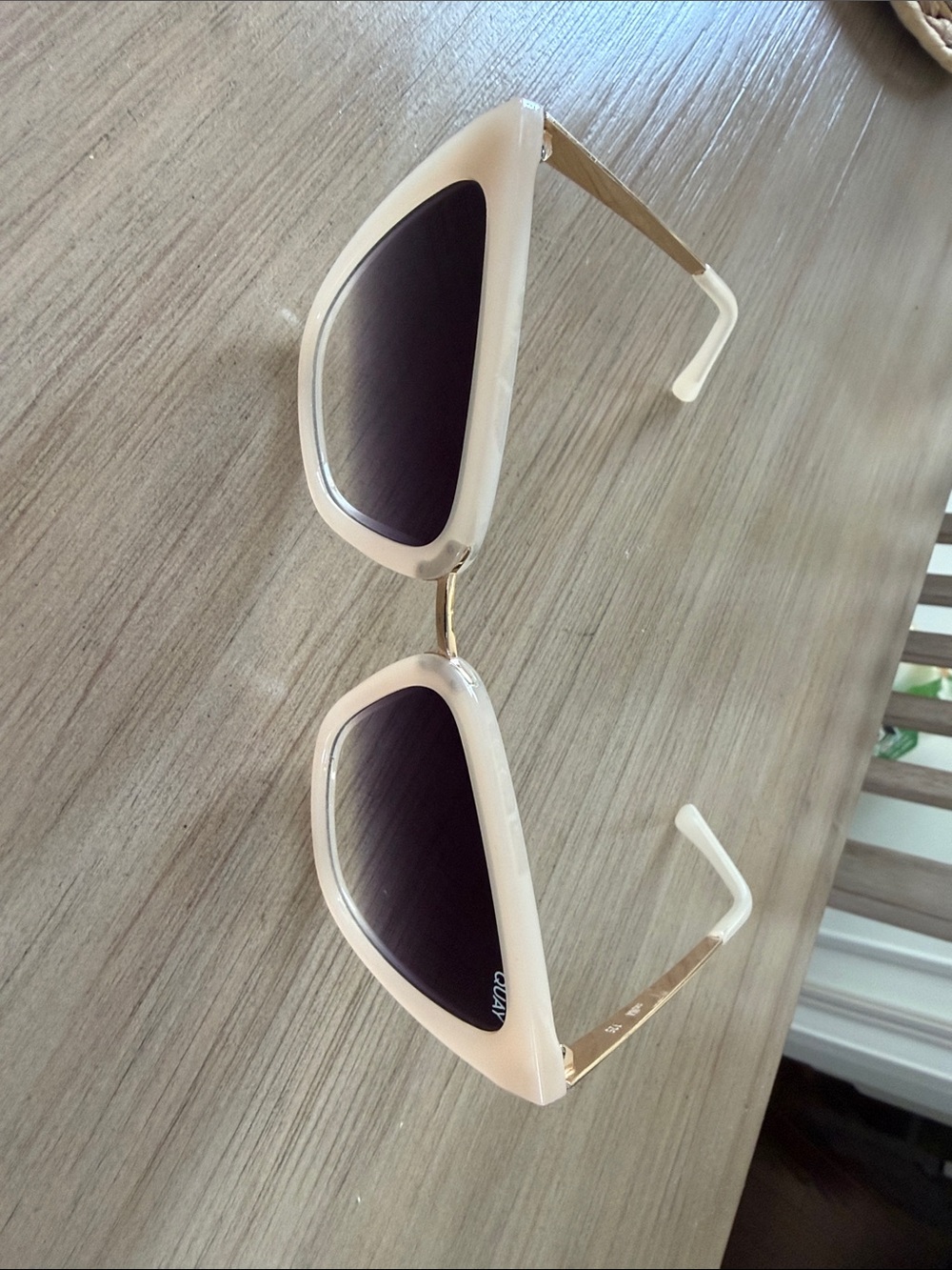 Cream Cat-Eye Sunglasses with Gold Temples